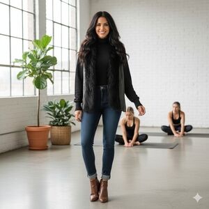 Focus 2000 Faux Fur and Leather Cardigan